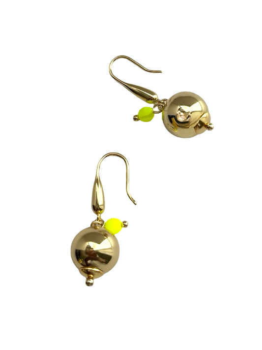 Roxie Belle gold, neon yellow charm drop earrings