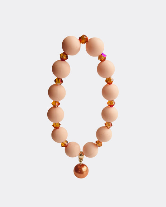 Bea soft pink + tango crystal bracelet, drop crystal pearl charm