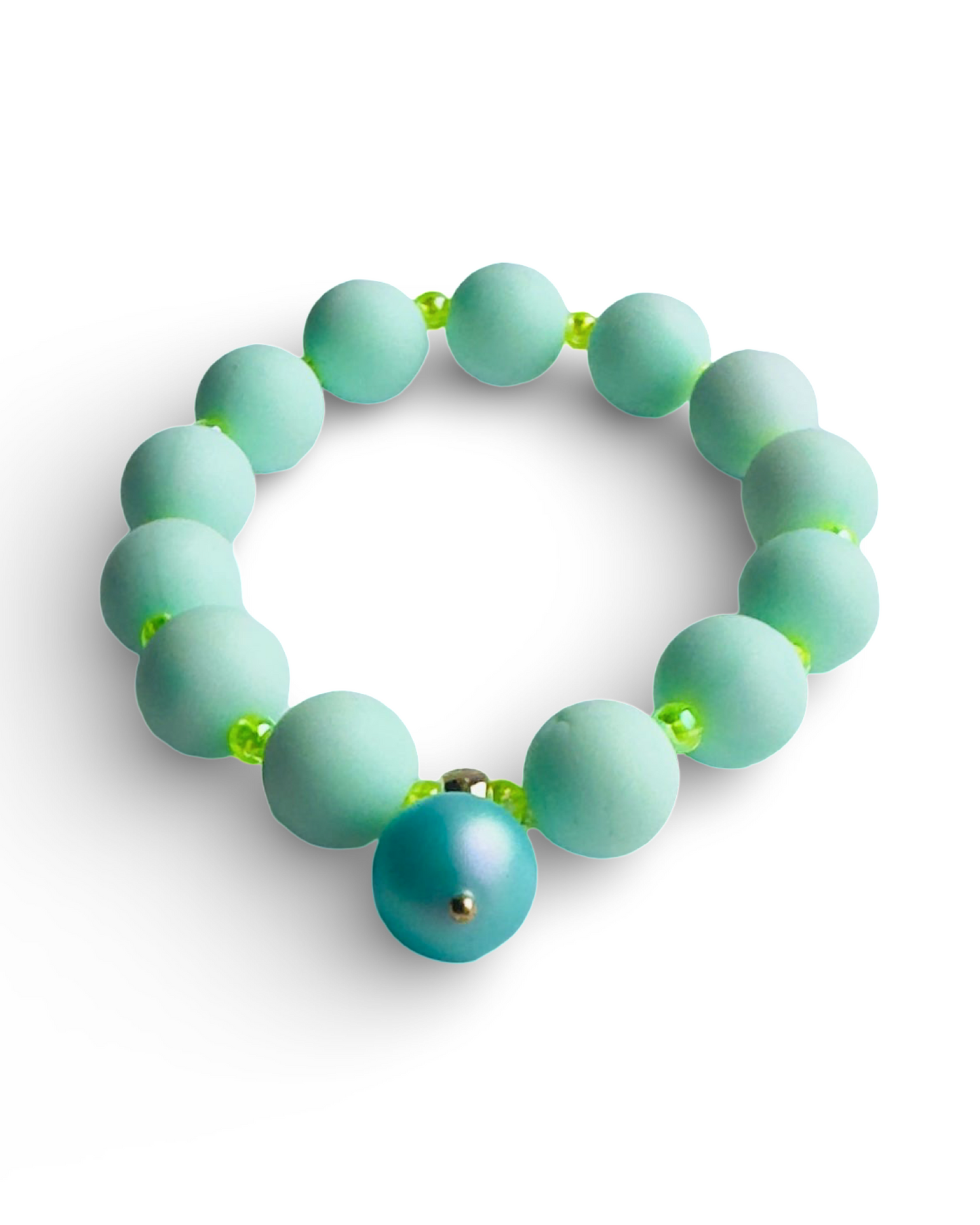 Beau faded mint + lime beaded bracelet, Australian crystal charm