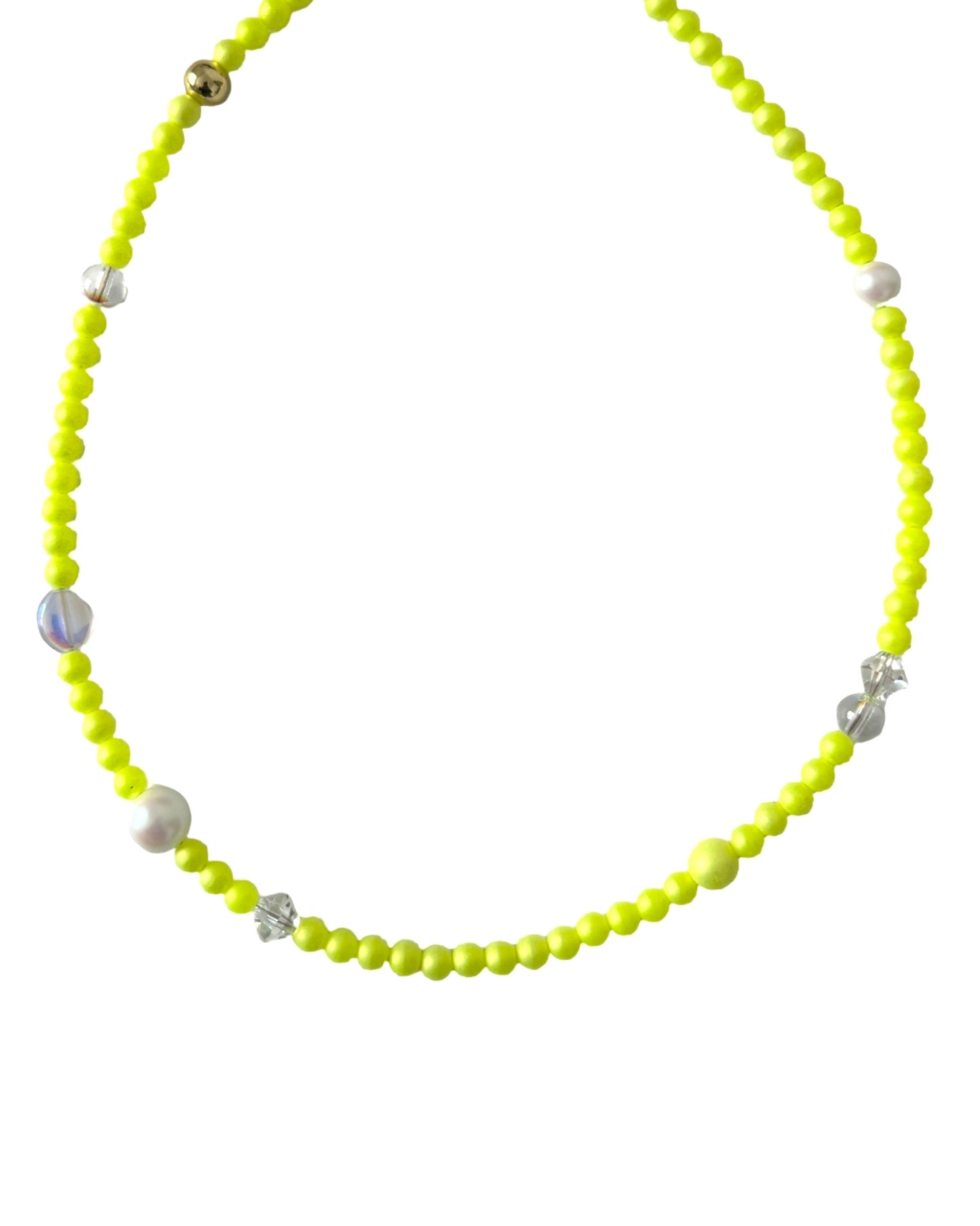 Sherbet Drop | Neon Iridescent Yellow Crystal Pearl Choker