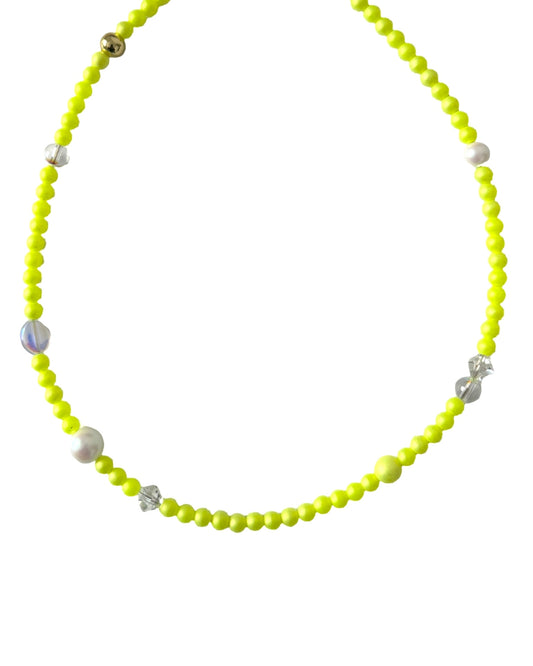 Sherbet Drop | Neon Iridescent Yellow Crystal Pearl Choker