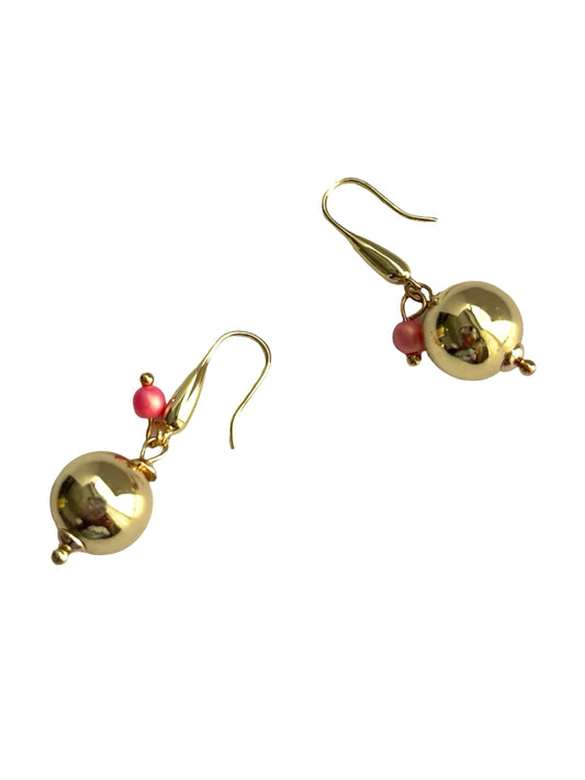 Roxie bell gold | pink crystal charm earrings