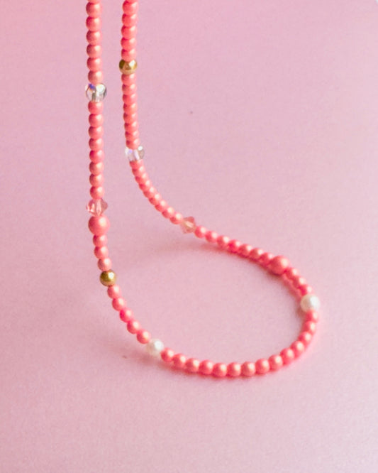 Sherbet drop soft pink crystal pearl chocker