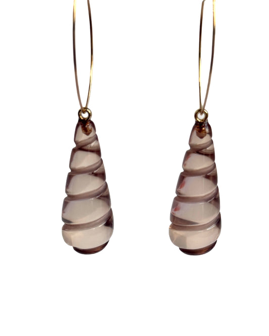 Twist Drop Translucent Taupe 14K Gold Plated Earrings