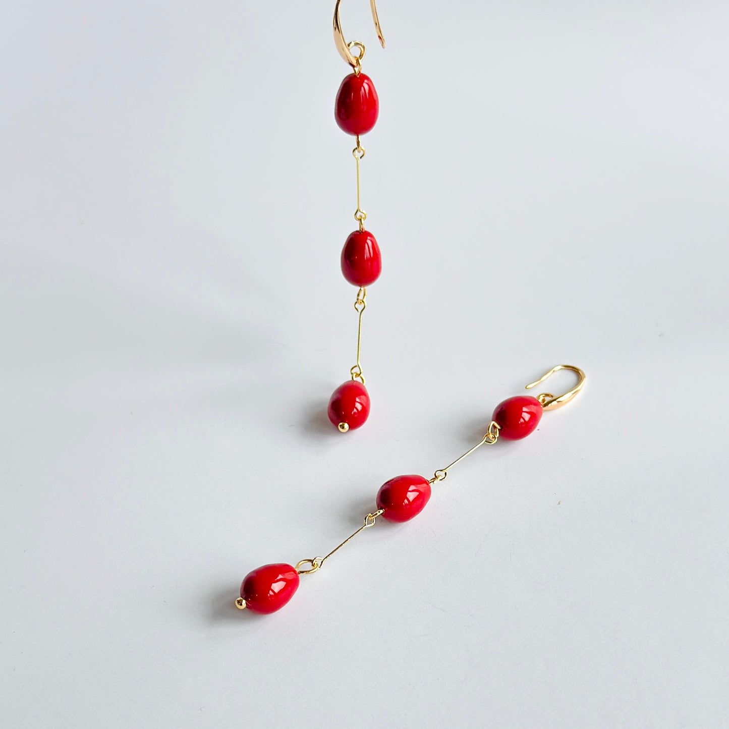 Rain drop earrings in deep red