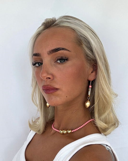 Pearlita pink shimmer gold drop multi wear earrings