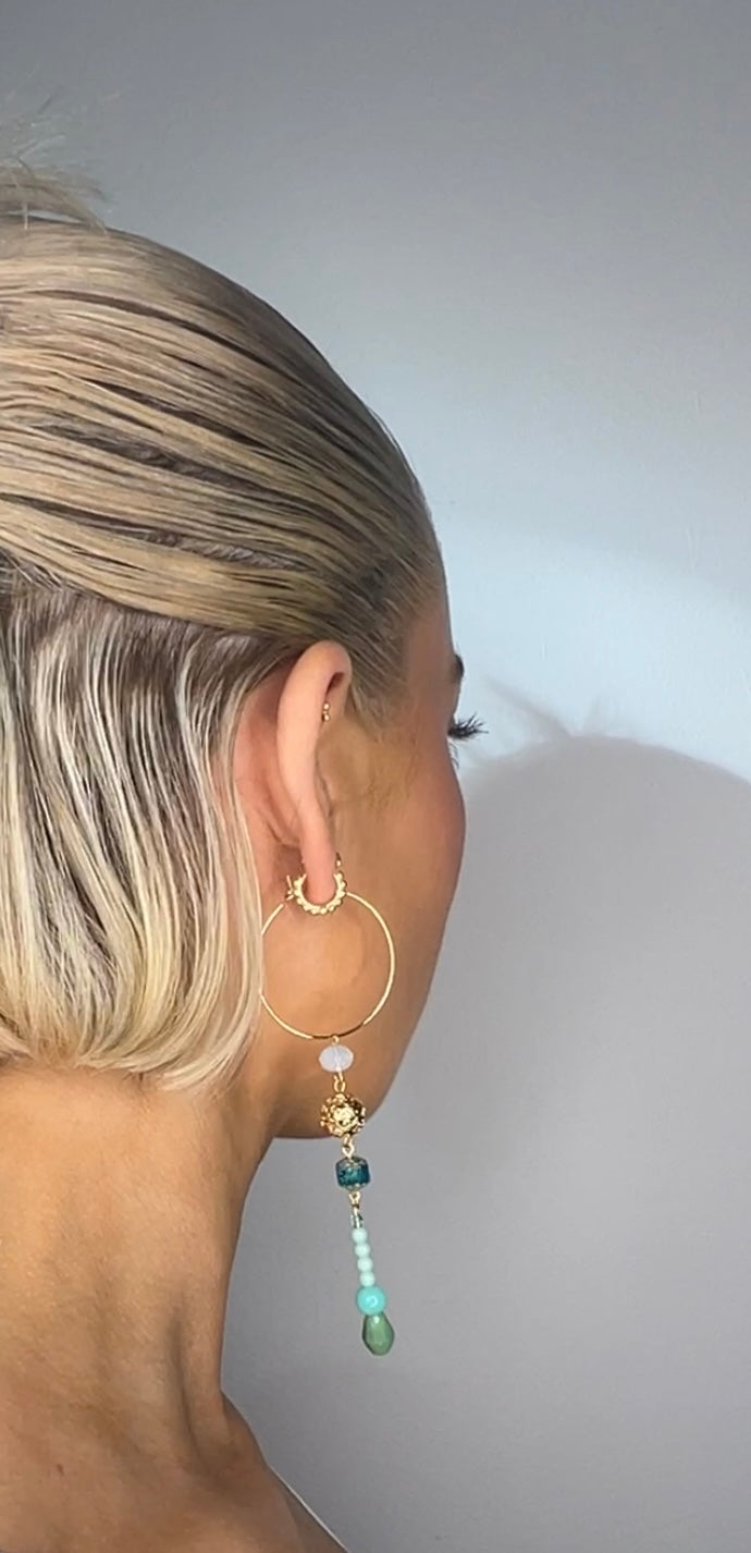 Carribean sea drop hoop earrings