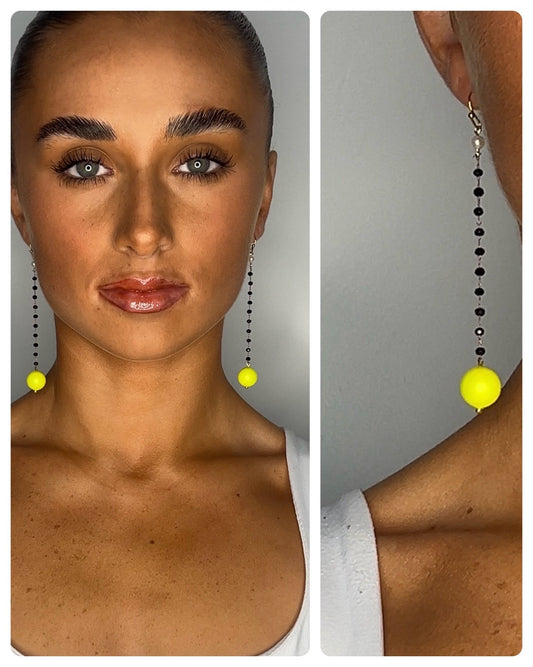 Lila black + neon yellow + pearl drop earrings