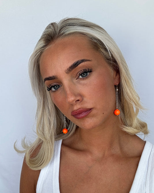 Lila neon pop crystal pearl drop earrings