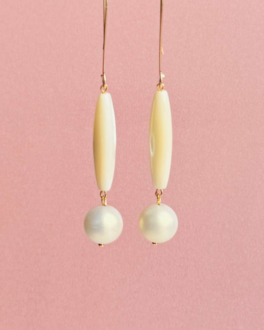 Pandora pearl + mother of pearl drop earrings