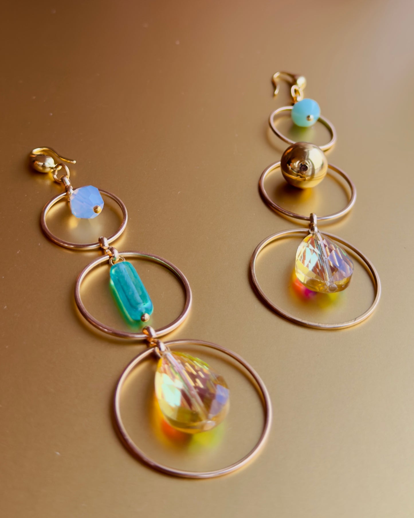 Glory lemon crystal odd but even long drop earrings