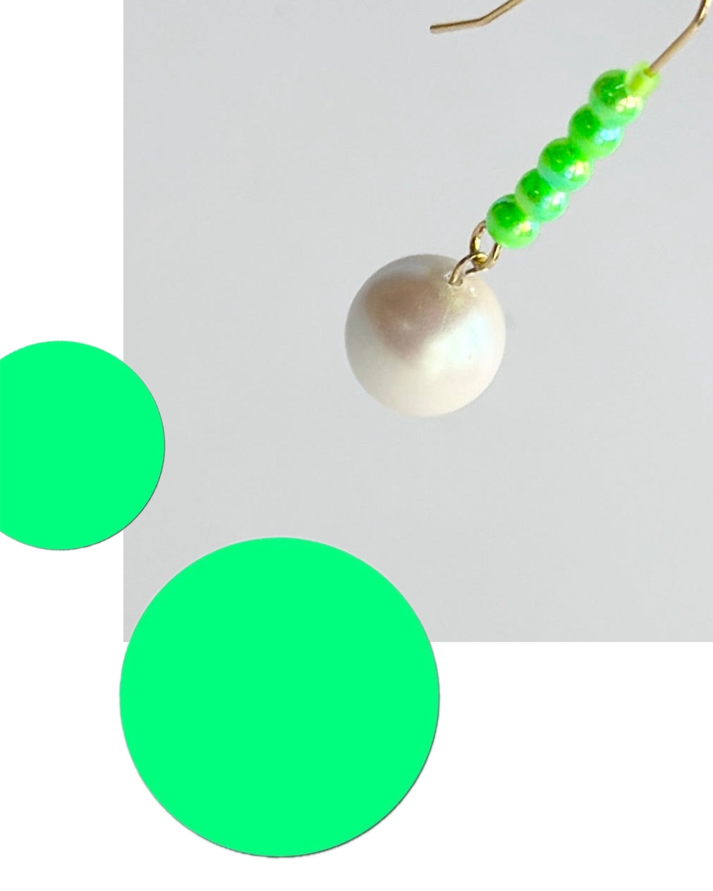 Pearl + neon green drop earrings