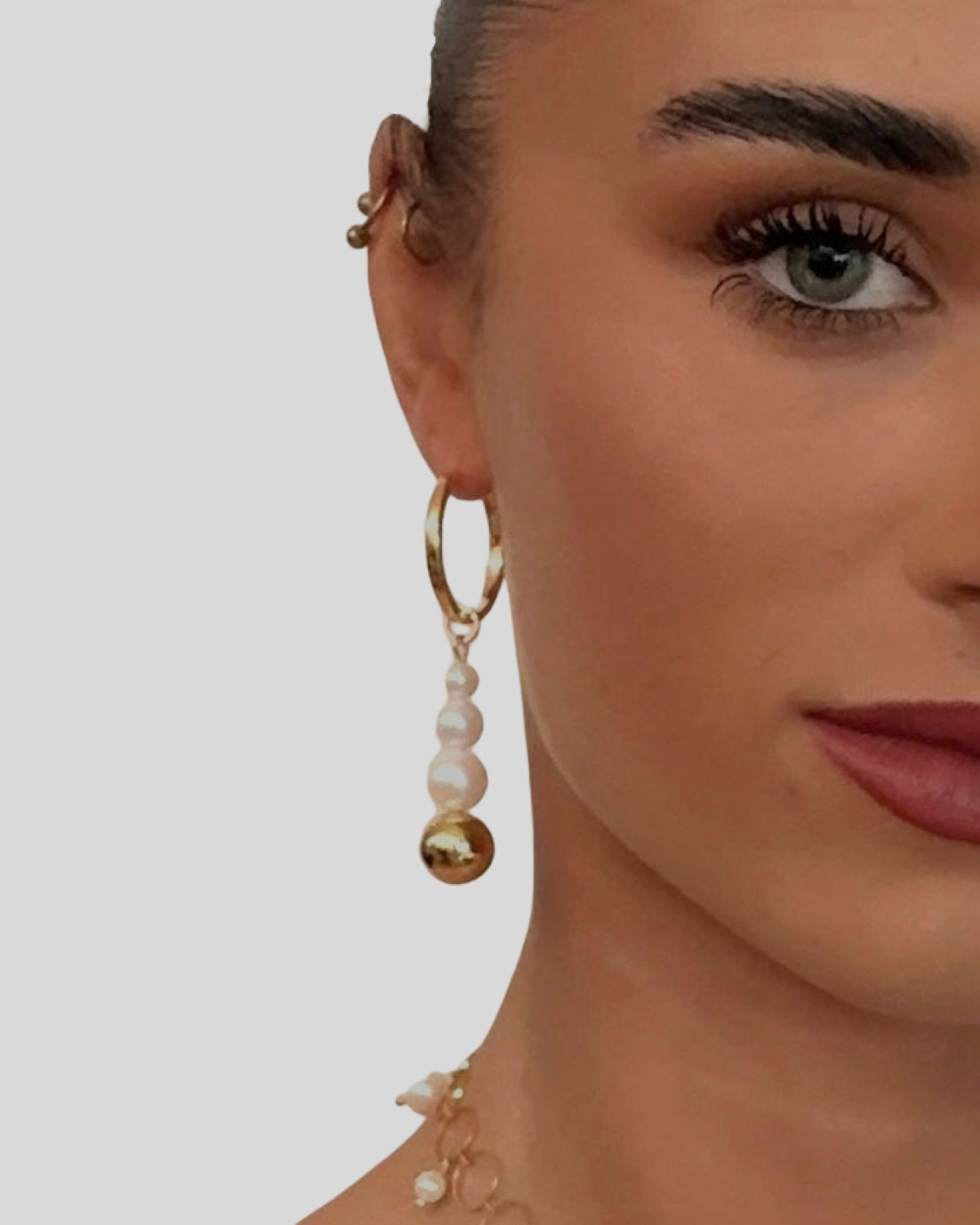 Hilda gold + pearl gold drop hoop earrings