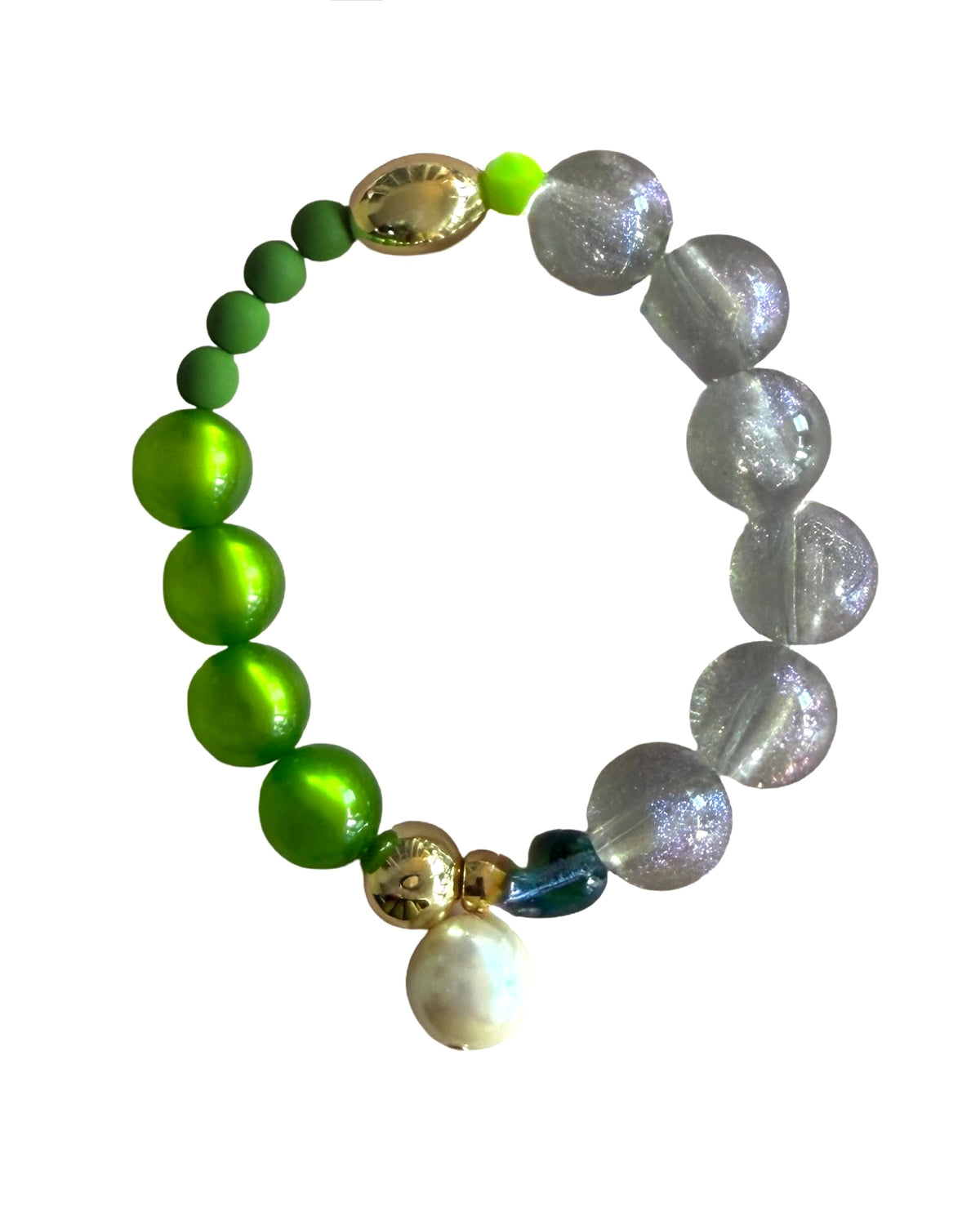 Tweety Pie Green Crystal Pearl Bracelet
