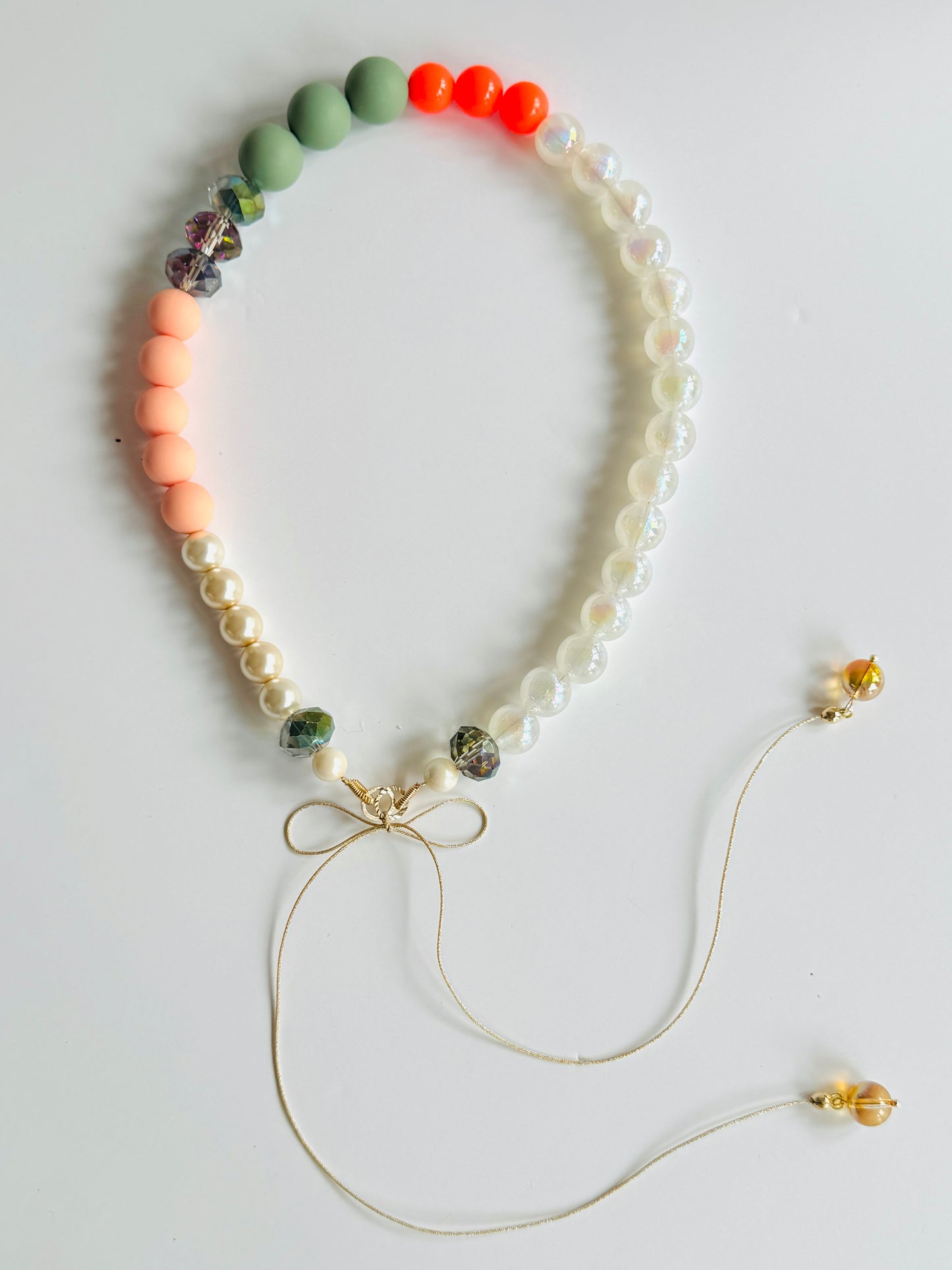 Orange peach olive crush multi wear necklace