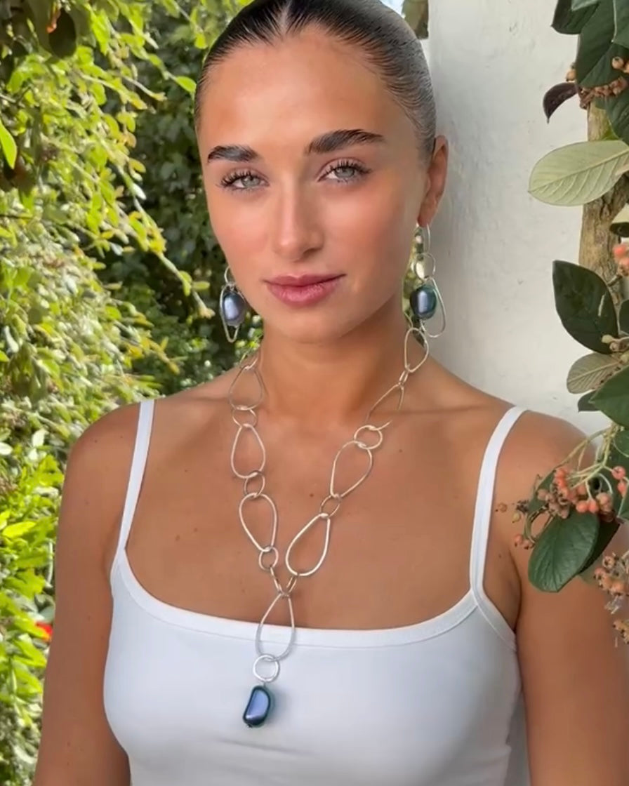 Mirage Soft silver multi wear necklace, drop iridescent green blue handmade crystal pearl pendant necklace