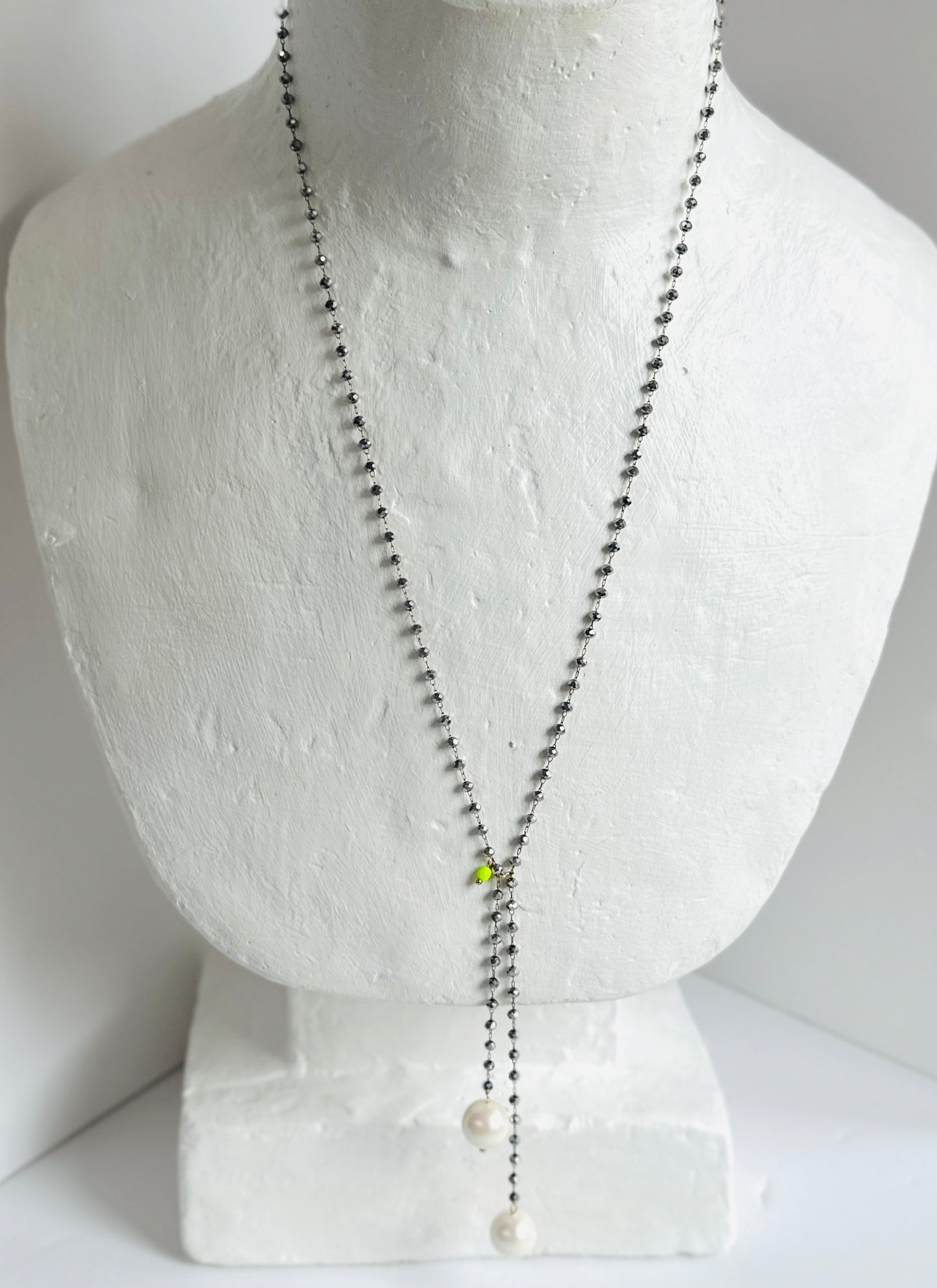 Lia hematite + Austrian crystal pearl long drop multi wear necklace