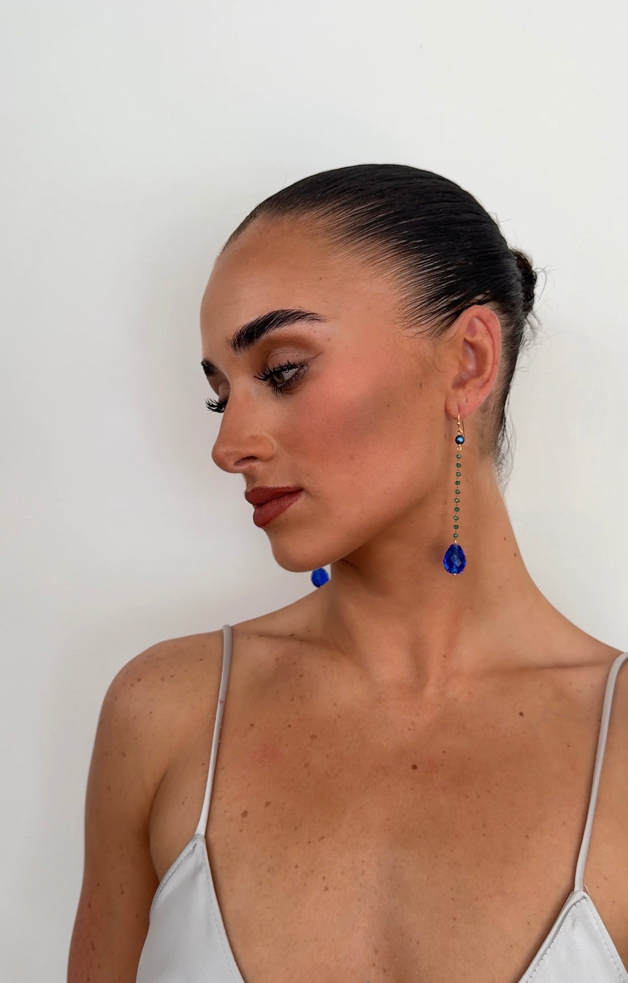 Maya long drop sapphire crystal earrings
