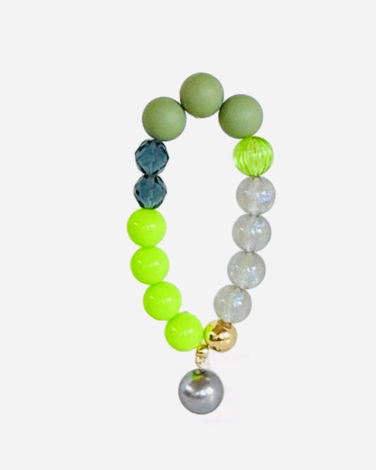 Lime twist + twirl beaded bracelet , drop crystal pearl bracelet