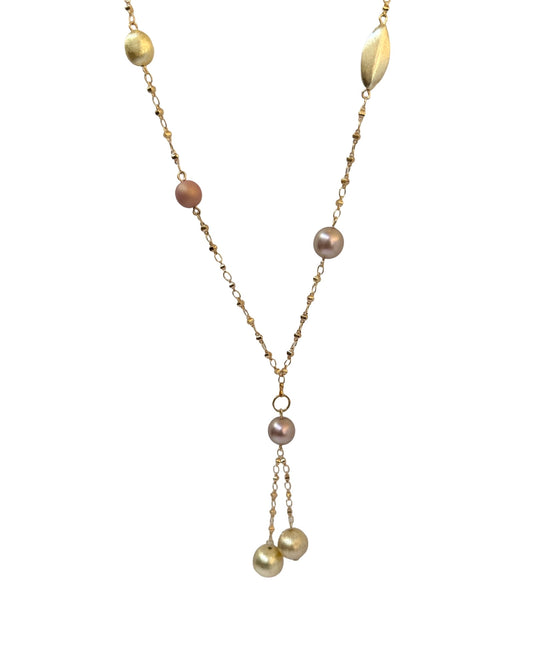 Queenie Champagne Pink & Gold Long Drop Necklace