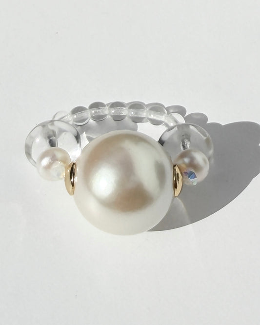 Kyoto Vintage Pearl + Crystal Ring