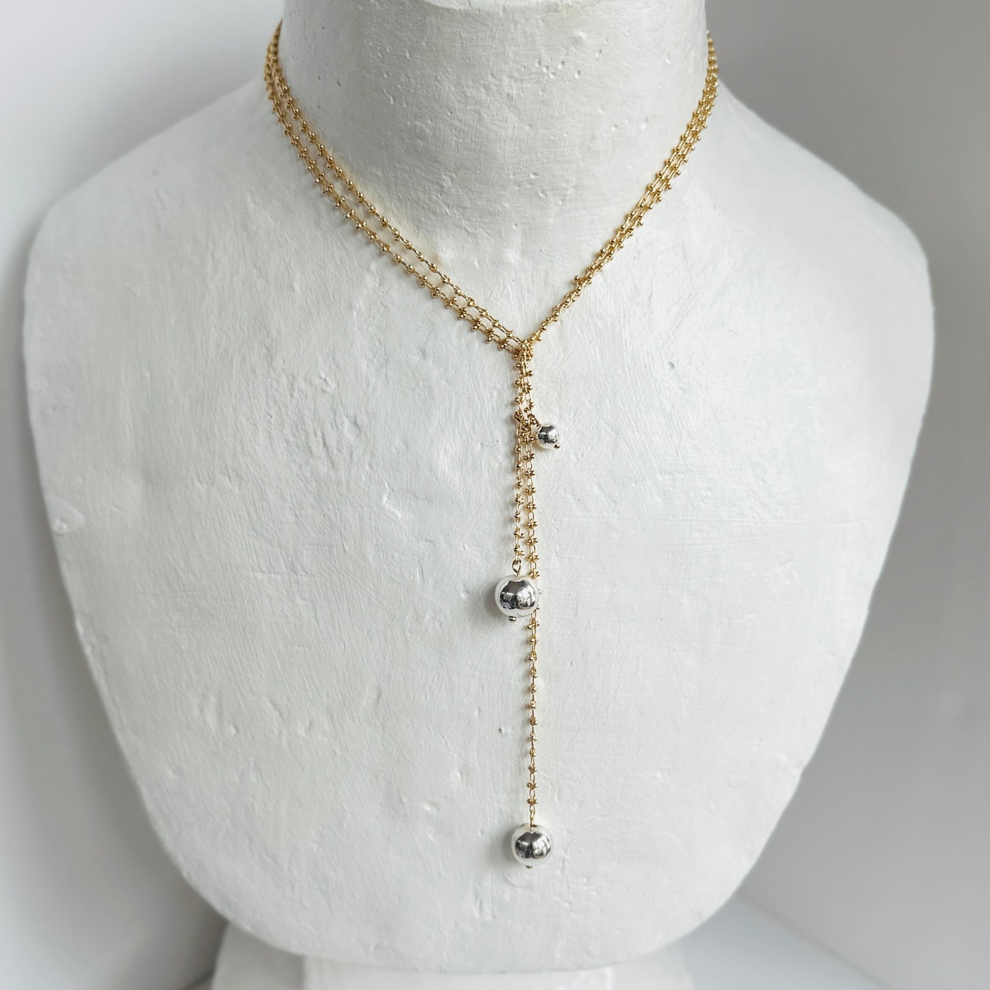 Lia gold multi wear chain necklace, silver beads