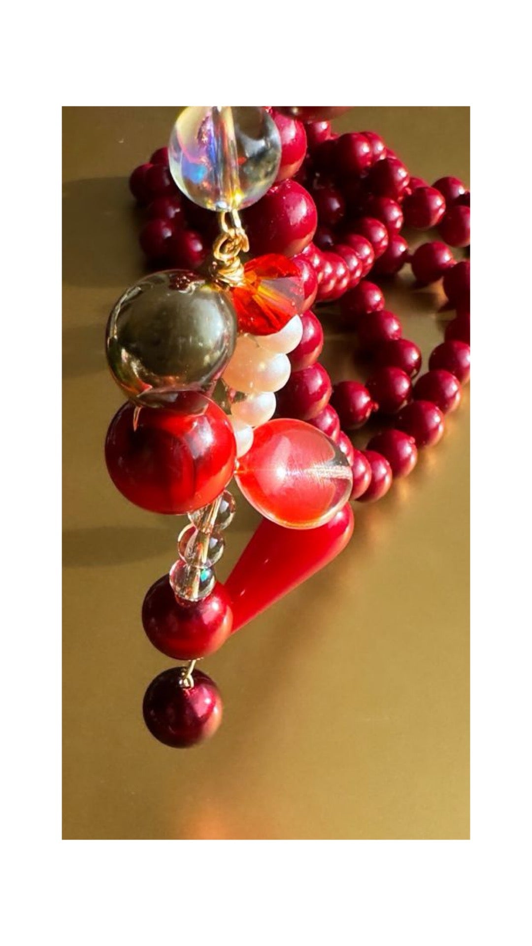 Cranberry crystal drop pendant beard necklace