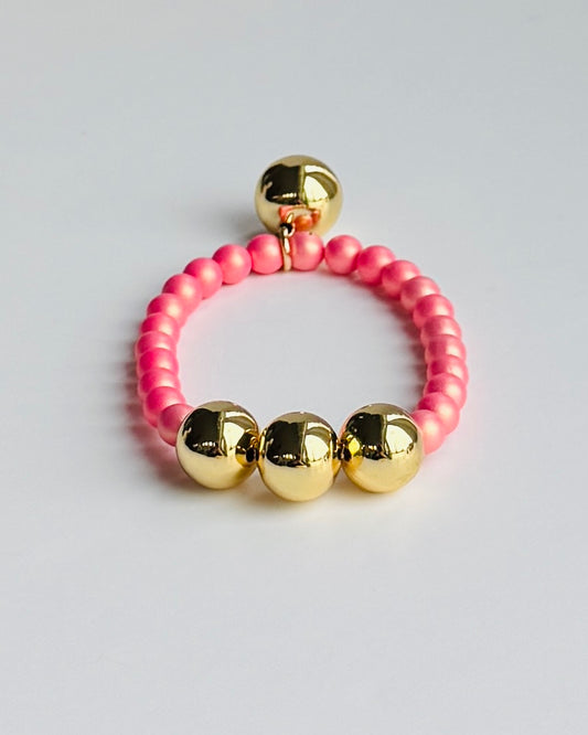 Betty boo soft pink crush crystal pearl gold beaded bracelet