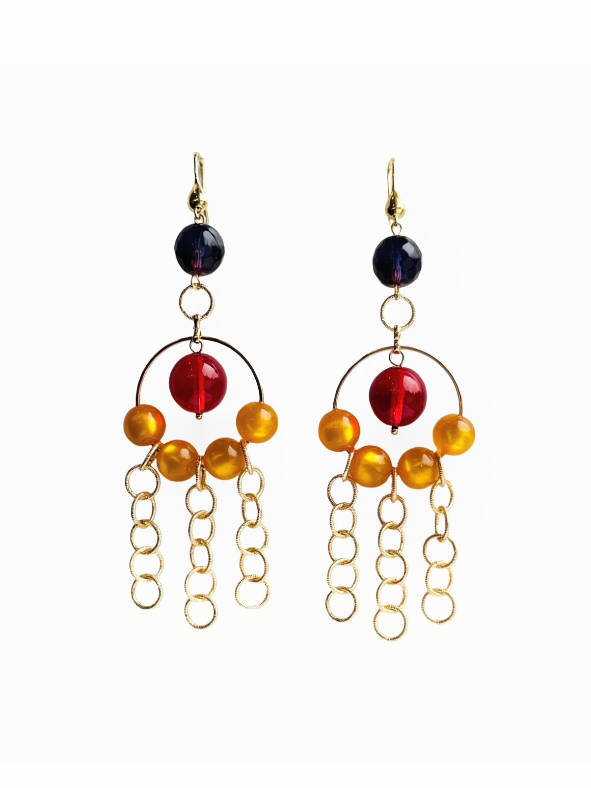 Lou Lou cherry red, amber + crystal fringe drop earrings