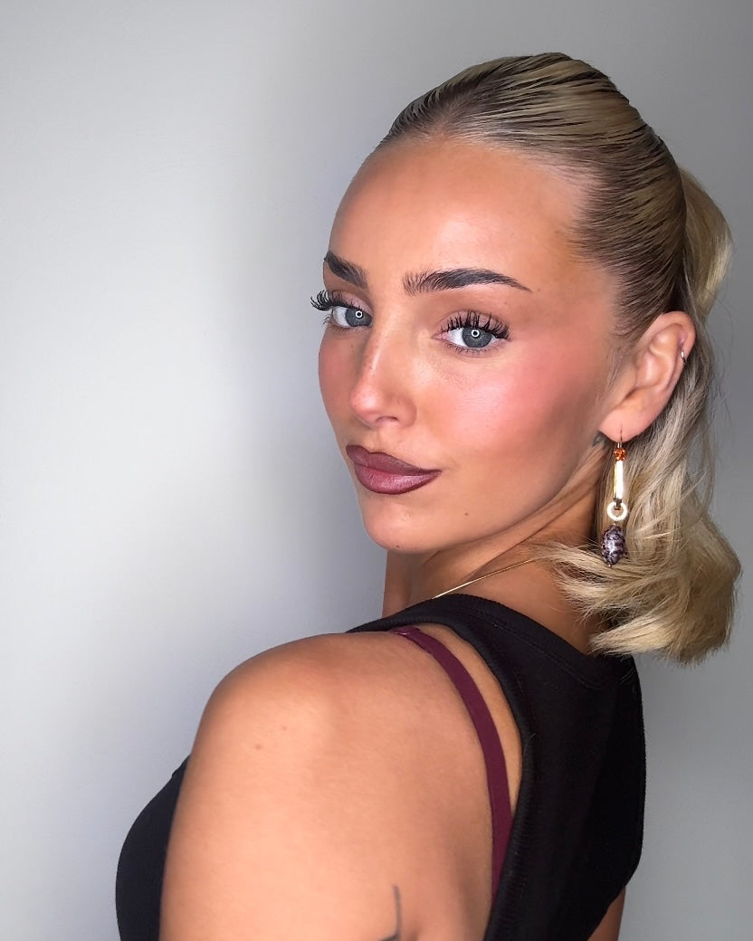 Charlotine Amber Crystal, gold + crystal pearl drop earrings