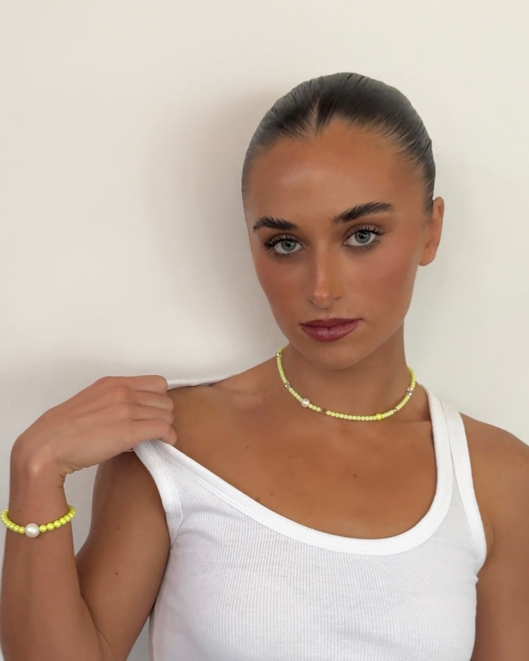 Sherbet drop lemon crystal pearl chocker