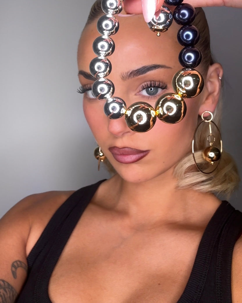 Snow drop gold, silver + navy crystal pearls bracelet, drop silver charm