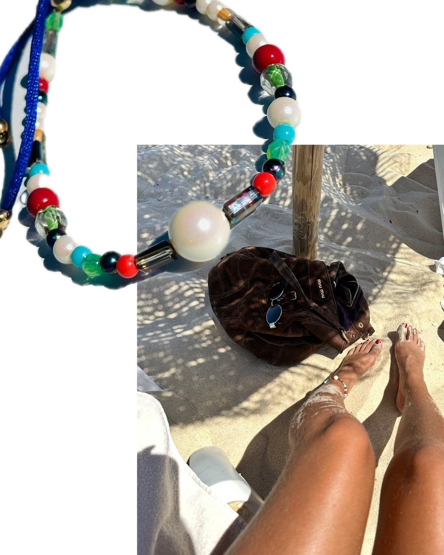 Pearl + Crystal anklet, royal blue + gold bow tie