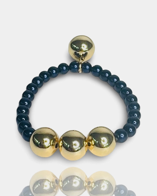 Betty boo deepest navy crystal pearl gold beaded bracelet