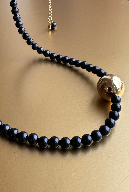 Gilda deepest navy + gold beaded necklace