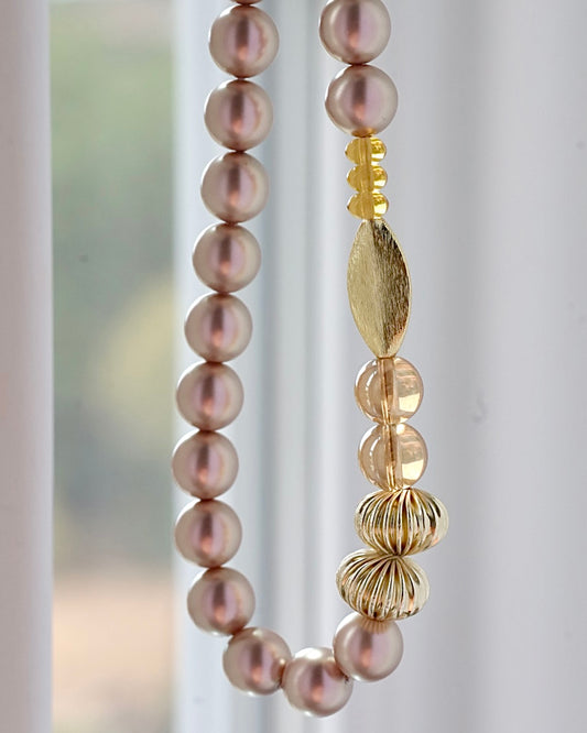 Petula Champagne Pink Crystal Pearl Necklace