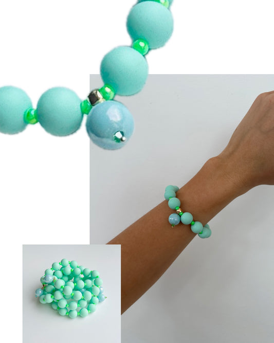 Beau Spearmint + neon green bracelet, pearl charm