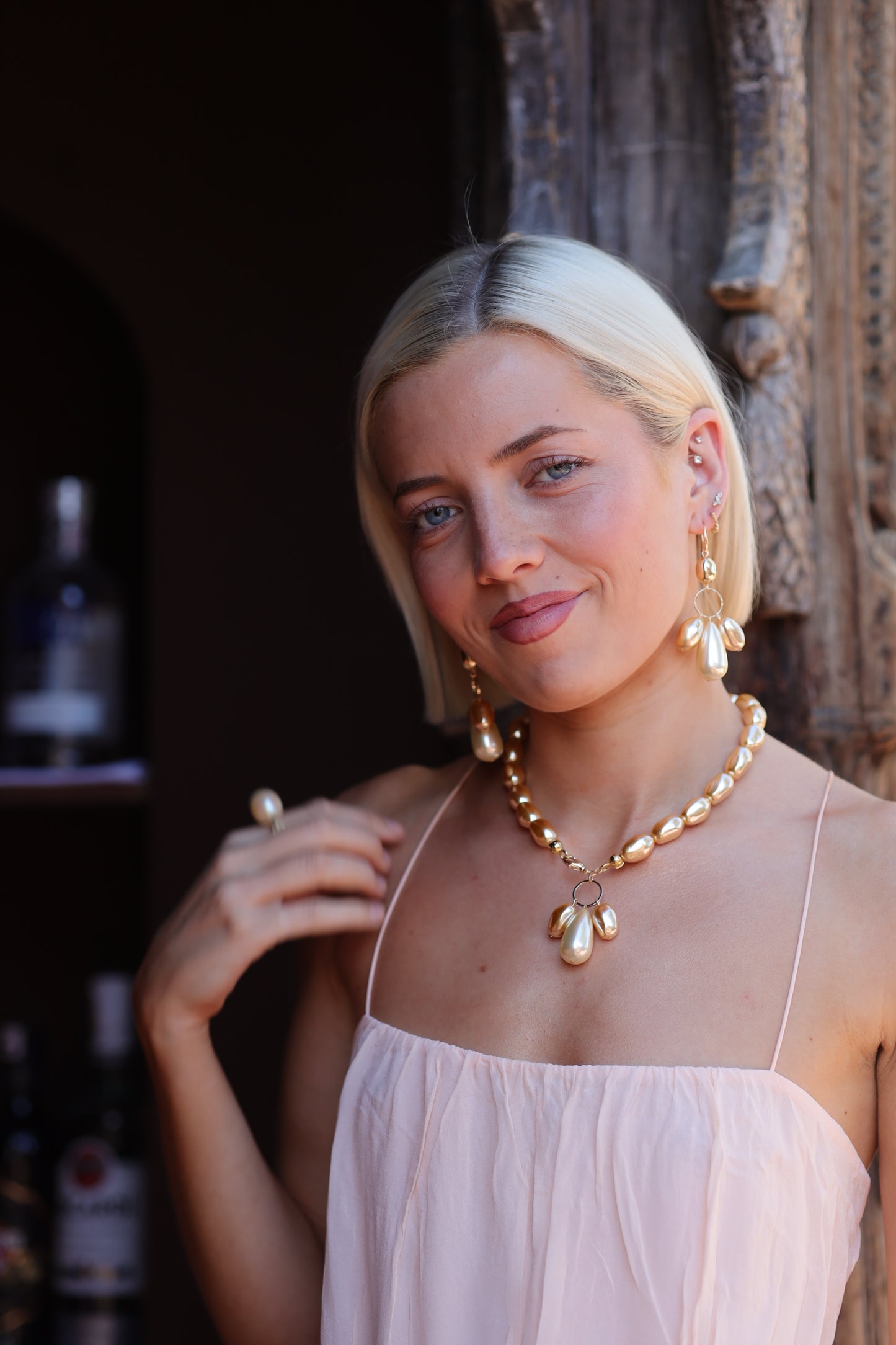 Tansy Rich gold vintage lucite pearl necklace