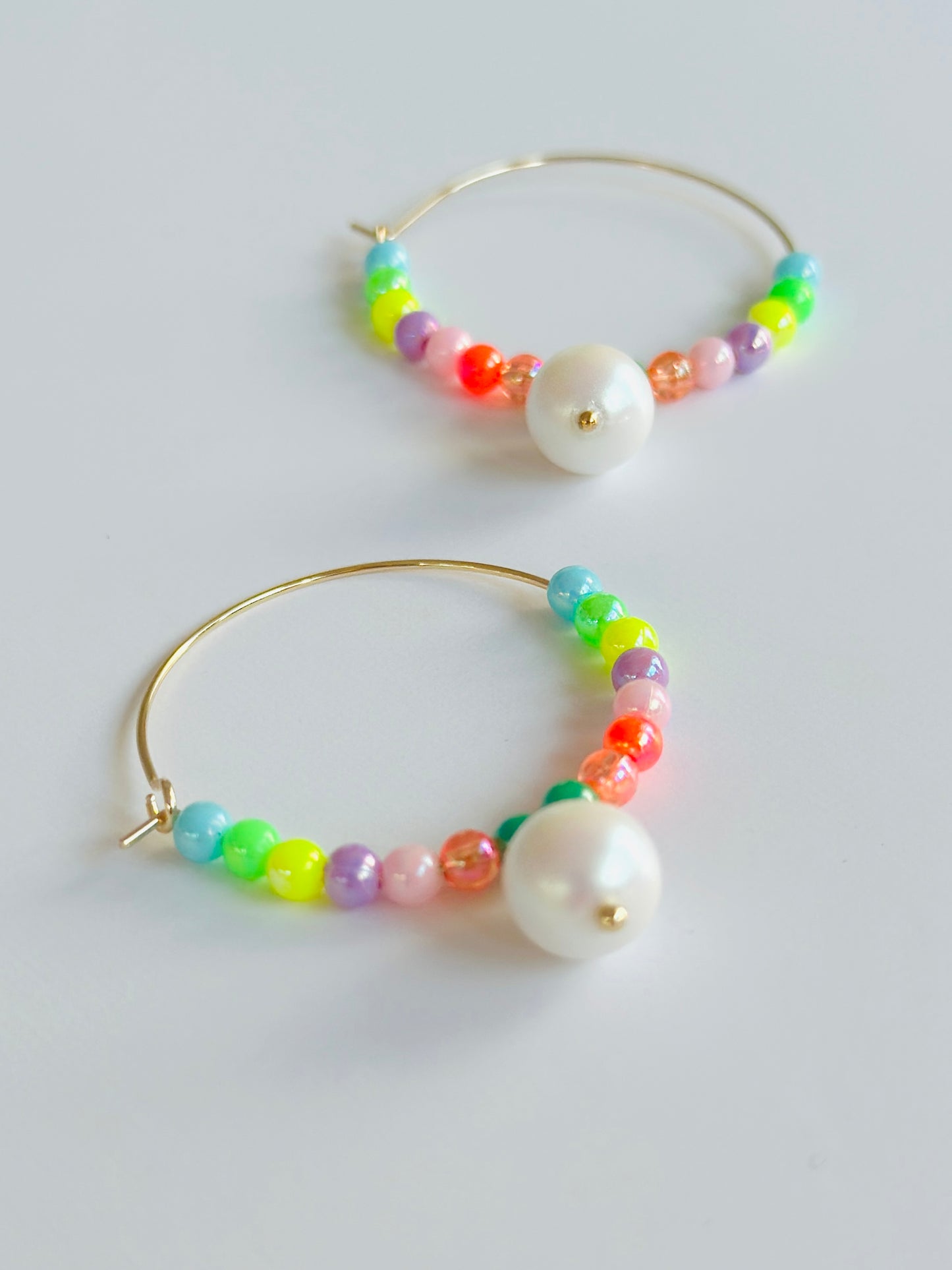 Candy land beaded + pearl drop hoops