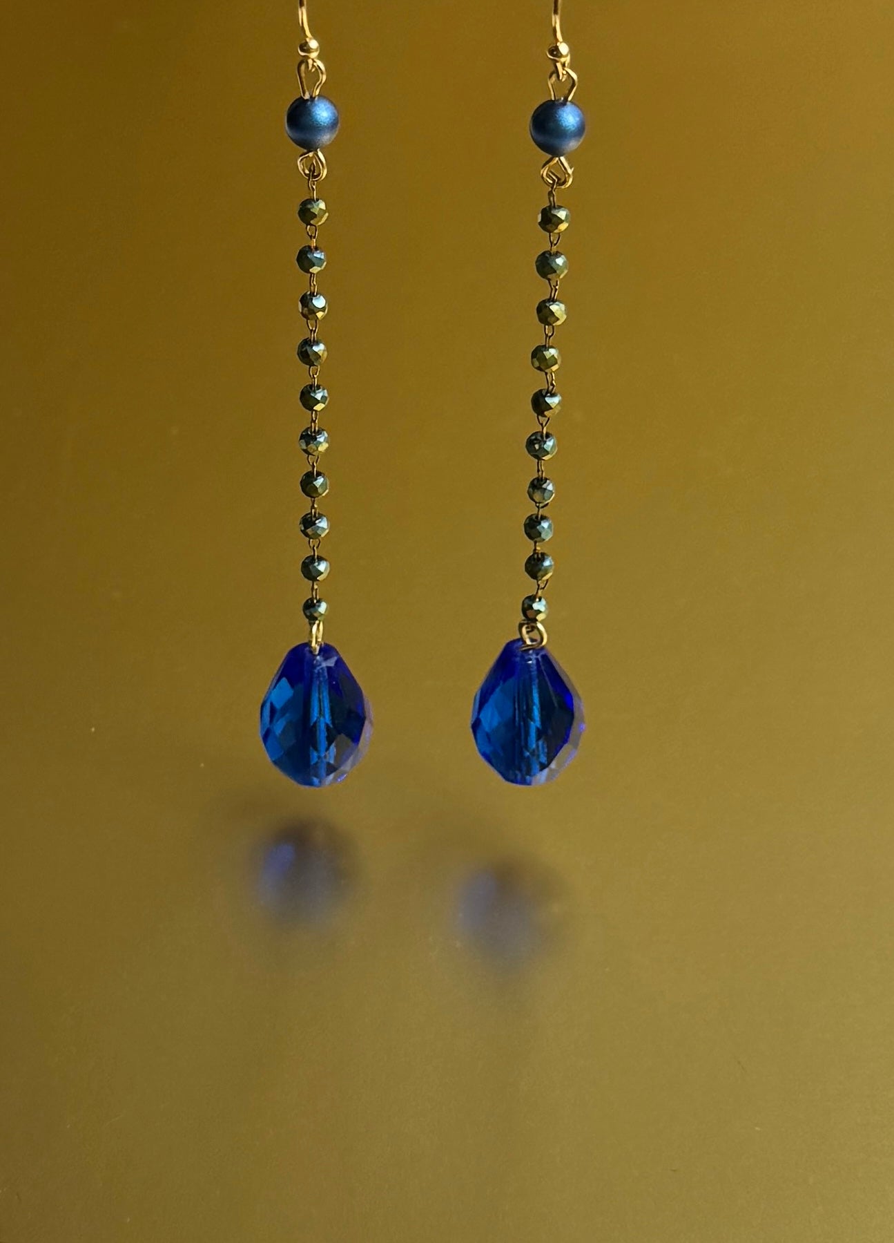 Maya long drop sapphire crystal earrings