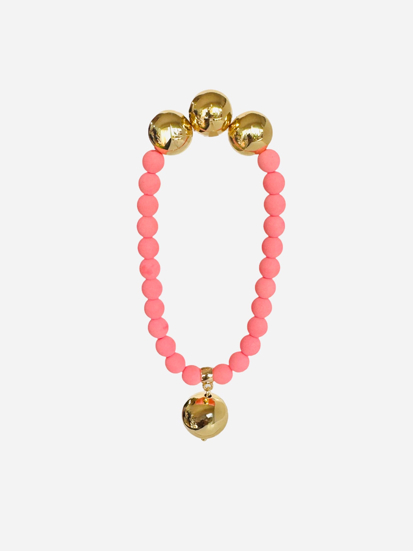 Betty boo peachy pink Matt crystal pearl, gold, drop charm bracelet