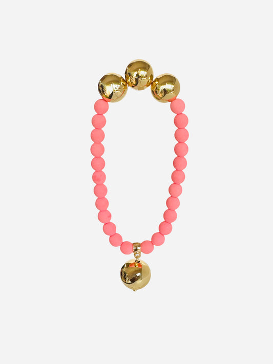 Betty boo peachy pink Matt crystal pearl, gold, drop charm bracelet