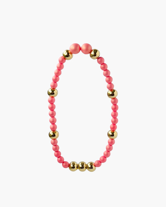 Baby love iridescent ballet pink pearl + gold beaded bracelet
