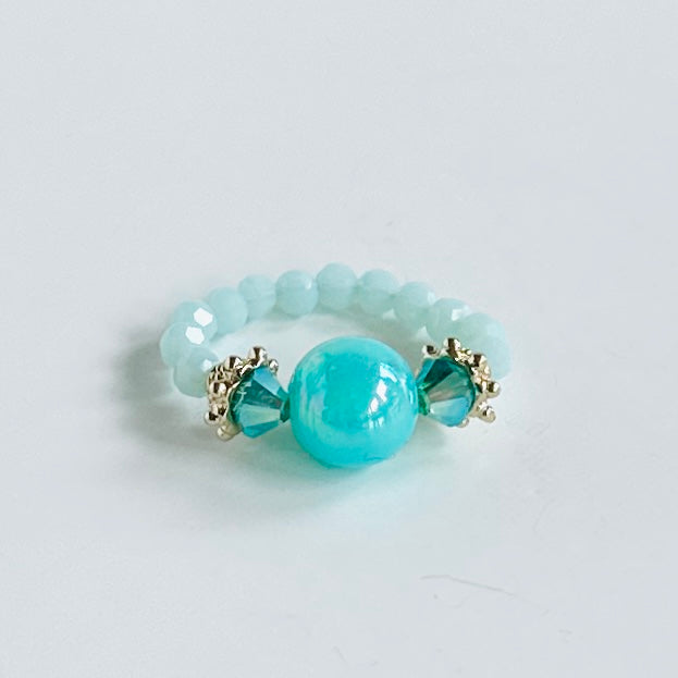 Azure ocean bead + crystal ring