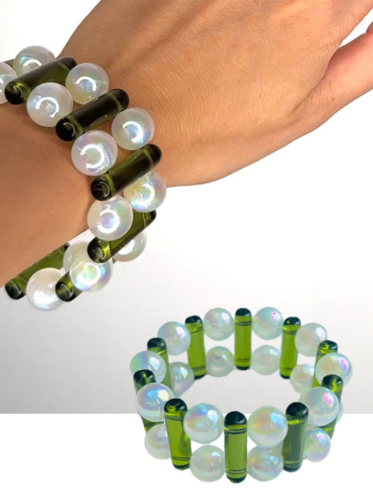 Green goddess double stack bracelet