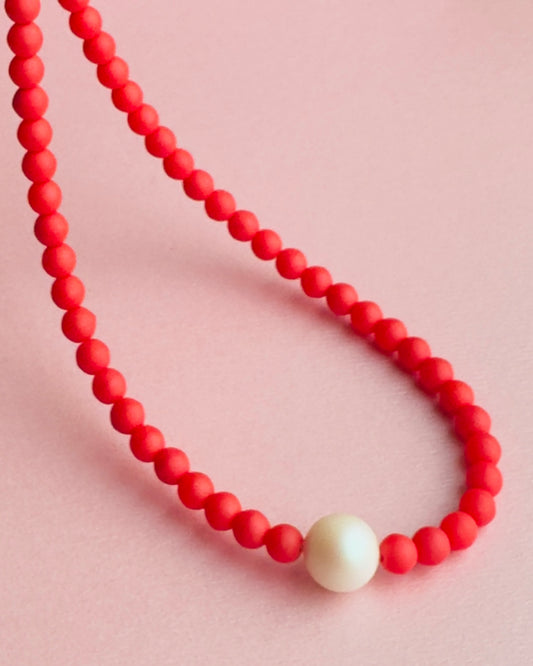 Gilda soft red crystal pearl necklace