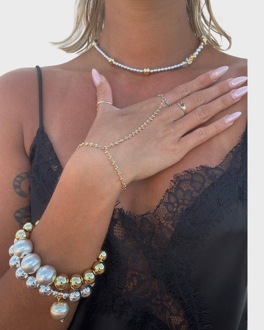 Starlet glow silver pearl, crystal, gold multi wear necklace