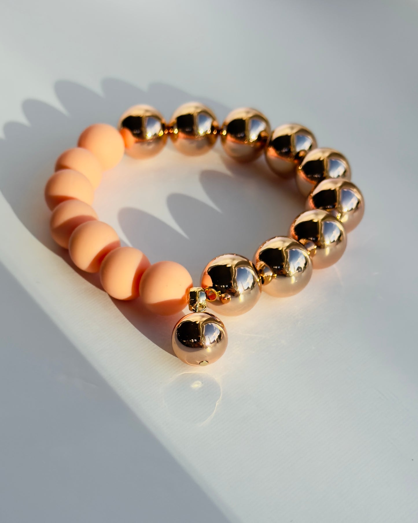 Blair peach + rose gold beaded bracelet