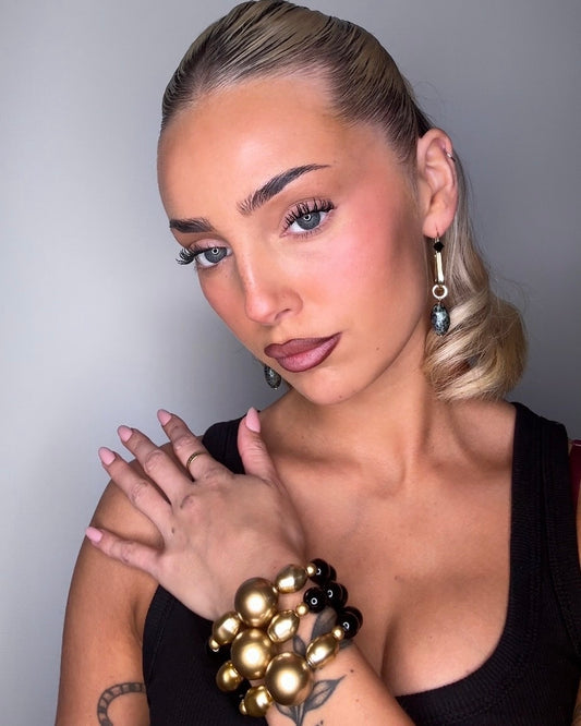 Charlotine jet magic, gold, crystal drop pearl earrings