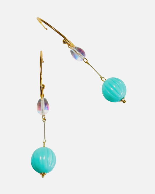Azure seafoam + crystal drop hoop earrings